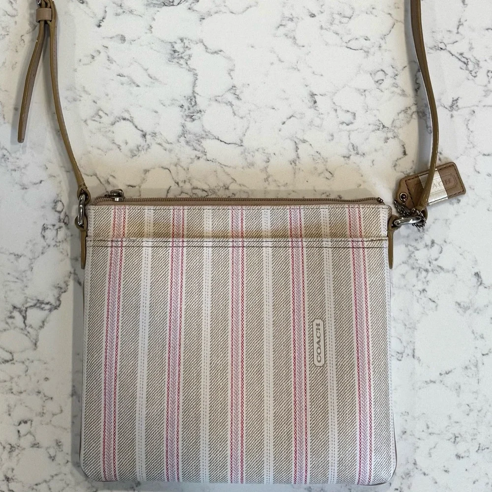 Coach Crossbody Bag with Pink and Cream Stripes